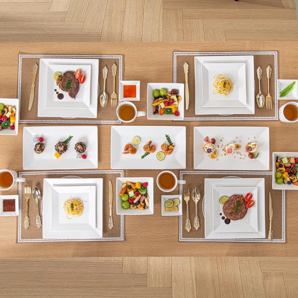 Porlien 12-inch White Porcelain Serving Platters for Party, Wedding and Entertaining, Rectangular Serving Plates Set of 3, Serving Tray for Dinner, Appetizers and Desserts