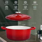 6 Quart Dutch Oven with Lid, Leonyo 6QT Enameled Cast Iron Dutch Oven for Sourdough Bread Baking, Heavy Duty Cookware for Braising, Stews, Roasting, Red