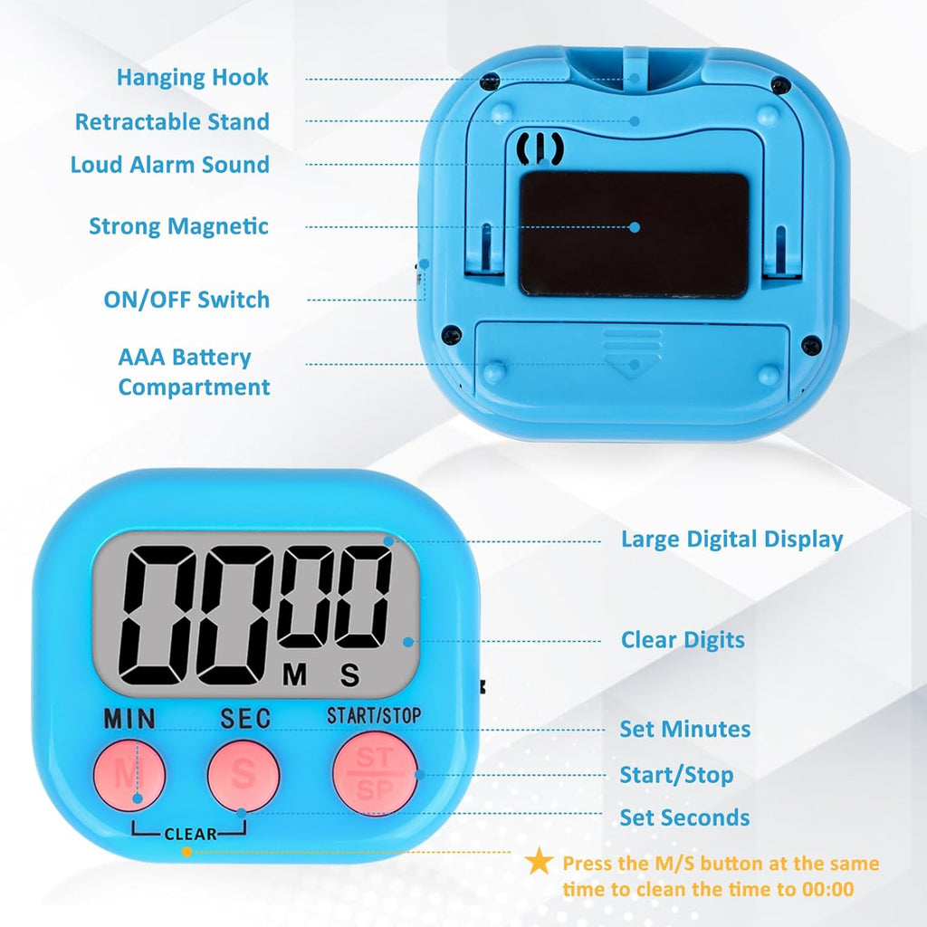 ZILLEEN 6 Pack Kitchen Timers for Cooking Digital Classroom Timers for Kids Teachers Blue Green Purple