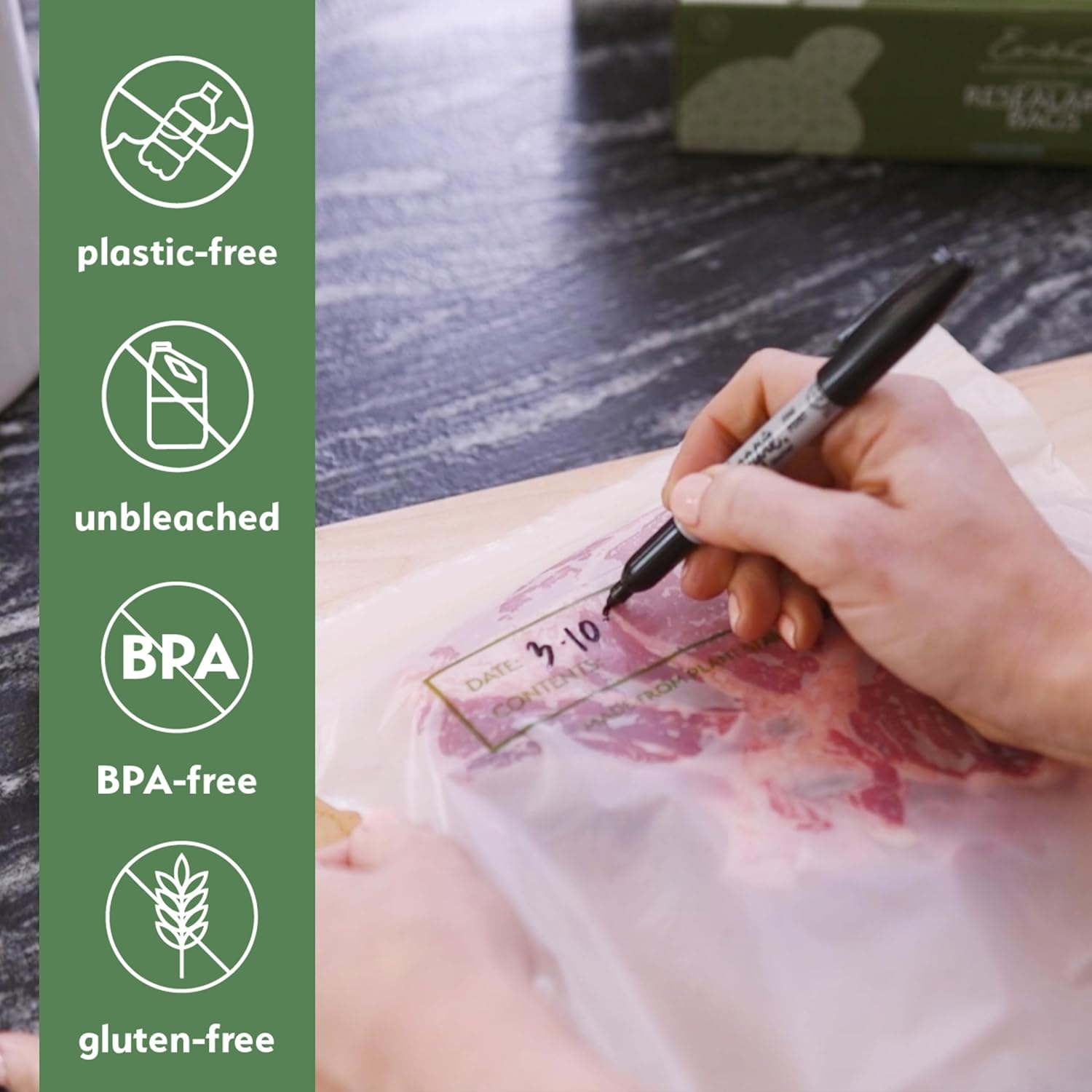 100% Compostable Food Storage Bags [Gallon 400 Pack] Eco-Friendly Freezer Bags, Resealable Bags, Heavy-Duty, Reusable, Off-White by Earth's Natural Alternative