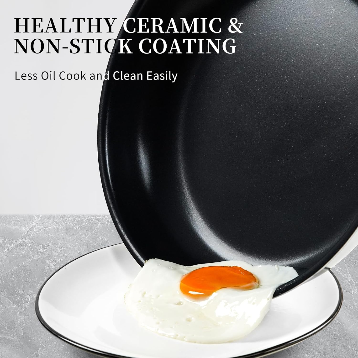 Stainless Steel Frying Pan Set with Lids, 6 Pieces Titanium Ceramic Frying Pans Nonstick W/Lid, Non Stick Egg Omelet Cooking Pan Set with Stay-Cool Handle, Induction Compatible, PFAS&PFTE Free