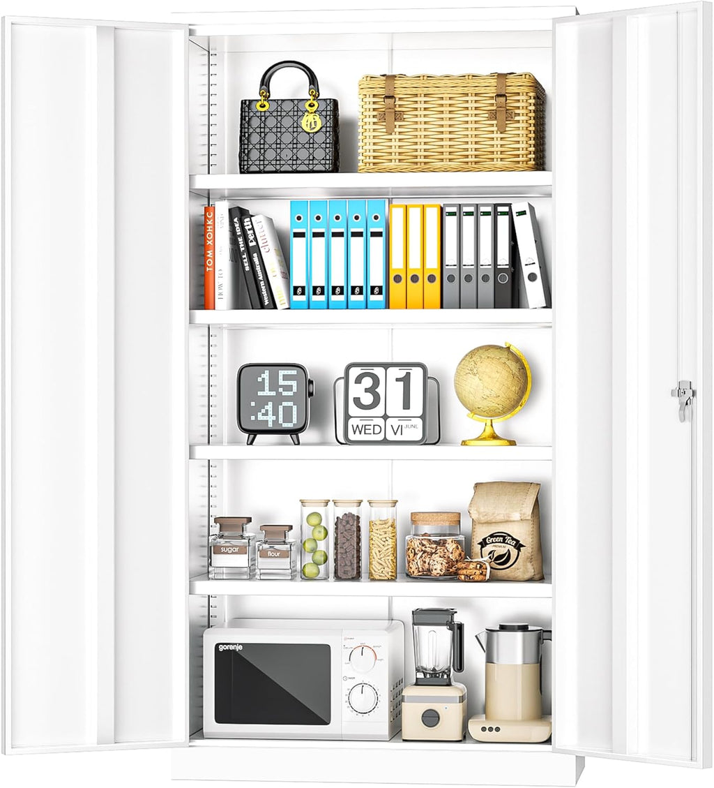 INTERGREAT Metal Storage Cabinets 72” White Garage Steel Storage Cabinet with Doors and Shelves, Metal Tool Cabinet, Steel File for Home Office, Basement