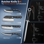 TIVOLI Professional Butcher Knife Set for Meat Processing, 7Pcs High Carbon Steel Hand Forged BBQ Knife Sets, Serbian Chef Knife Set with Ergonomic Handle for Kitchen Outdoor Cooking Father's Day Gift