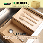 Stackable Bamboo Drawer Organizer Set – 2 Boxes with 1 Lid | Wood-Laminated Trays for Kitchen Utensils, Silverware & Flatware – Storage Fits Cabinets, Pantry, Bathroom & Office | 10.2"x7.3" (2-Pack)