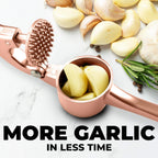 Zulay Kitchen Premium Garlic Press Set - Rust Proof & Dishwasher Safe Professional Garlic Mincer Tool - Easy-Squeeze, Easy-Clean with Soft Handle - Silicone Garlic Peeler & Brush (Rose Gold)