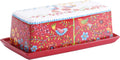 Bico Red Spring Bird Ceramic Butter Dish with Lid, Wide Butter Keeper for Counter, Kitchen Countertop, Microwave and Dishwasher Safe
