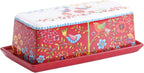 Bico Red Spring Bird Ceramic Butter Dish with Lid, Wide Butter Keeper for Counter, Kitchen Countertop, Microwave and Dishwasher Safe