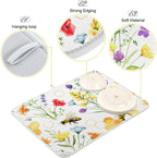 Wildflowers and Bees Dish Drying Mat for Kitchen Counter Absorbent Microfiber Drying Pad, Medium 16x18 in, Reversible Drainer Mats