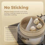 Prime Home Direct Bamboo Steamer Silicone Liners 12-Inch | 6 Count | BPA Free | Reusable & Non Stick for Air Fryer, Dumpling Food Steam Pot & Dim Sum Steaming | Round Mesh Parchment Baking Sheet Paper