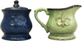 ACK Tuscany Colorful Ceramic Hand Painted Fleur De Lis Cream & Sugar Set of 2pcs