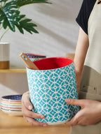 DOWAN Colorful Large Utensil Holder, 7.2" x 6.2" Ceramic Kitchen Utensil Holder for Countertop, Vibrant Patterned Utensil Crock with Protection Cork Mat, Utensil Caddy for Housewarming & Wedding Gift