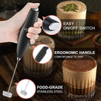 Powerful Milk Frother with Double Whisk, Handheld Electric Foam Maker, Hand Mixer Wand, Portable Mini Blender Foamer Stirrer for Coffee, Latte, Matcha,Hot Chocolate