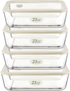 Urban Green Glass Food Container Set with Glass Lid, 4 Pack, Food Storage Containers Set, Airtight, LeakProof, 100% Plastic Free, Meal Prep Containers (White Color)