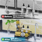 Large Sponge Holder for Kitchen, Kitchen Sink Caddy with High Brush Holder & Quick Drain Tray, 360° Swivel Spout, Stainless SteelSoap Dispenser Countertop Organizer for Sponges, Brushes & Soap
