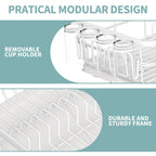 Dish Drying Rack for Kitchen Counter, Large Dish Racks with Drainboard, Kitchen Sink Dish Strainer Rack, Countertop Dish Drainer Rack with Cup & Utensil Holders, Dish Dryer Rack Large Sizw White