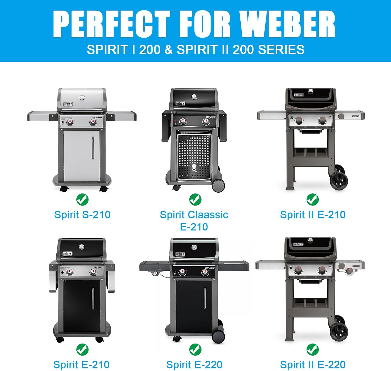 Full-Size Griddle Inserts for Weber Spirit 200 Series Gas Grills, Flat Top Griddle Replacement for Weber Spirit I & II E-210 S-210 E-220 S-220 Series, Carbon steel