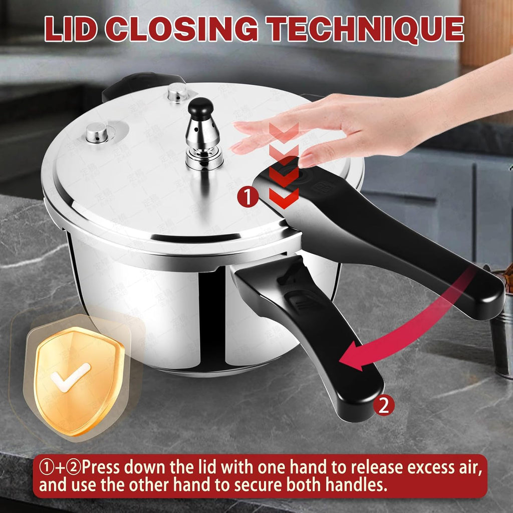 Stainless Steel Pressure Cooker 8 Quart, Stove Top & Induction Compatible, Heavy-Duty Multi-Safety System, Food-Grade for Home Commercial Use, Deeluban