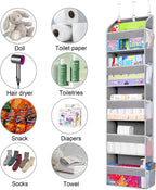 2 Pack Over The Door Storage Organizer with 5 Pockets 10 Mesh Side Pockets, 44 lbs Weight Capacity Door Hanging Organizers and Storage for Bedroom,Bathroom,Nursery,Pantry,Dorm(Light Gray)