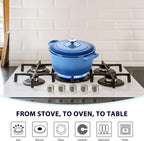 3 Qt Enameled Cast Iron Dutch Oven with Lid, E-far Small Round Nonstick Dutch Oven Pot for Bread Baking Braising Stews Roasting Cooking, Heavy Duty, Induction & Oven Safe - Blue