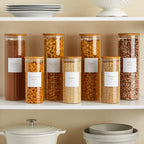 Talented Kitchen Labels for Storage Bins & Food Containers - 2.5 x 2.5-Inch Matte White Vinyl Squares - Metallic Gold Text Peel & Stick - Water-Resistant for Jars & Pantry Organization