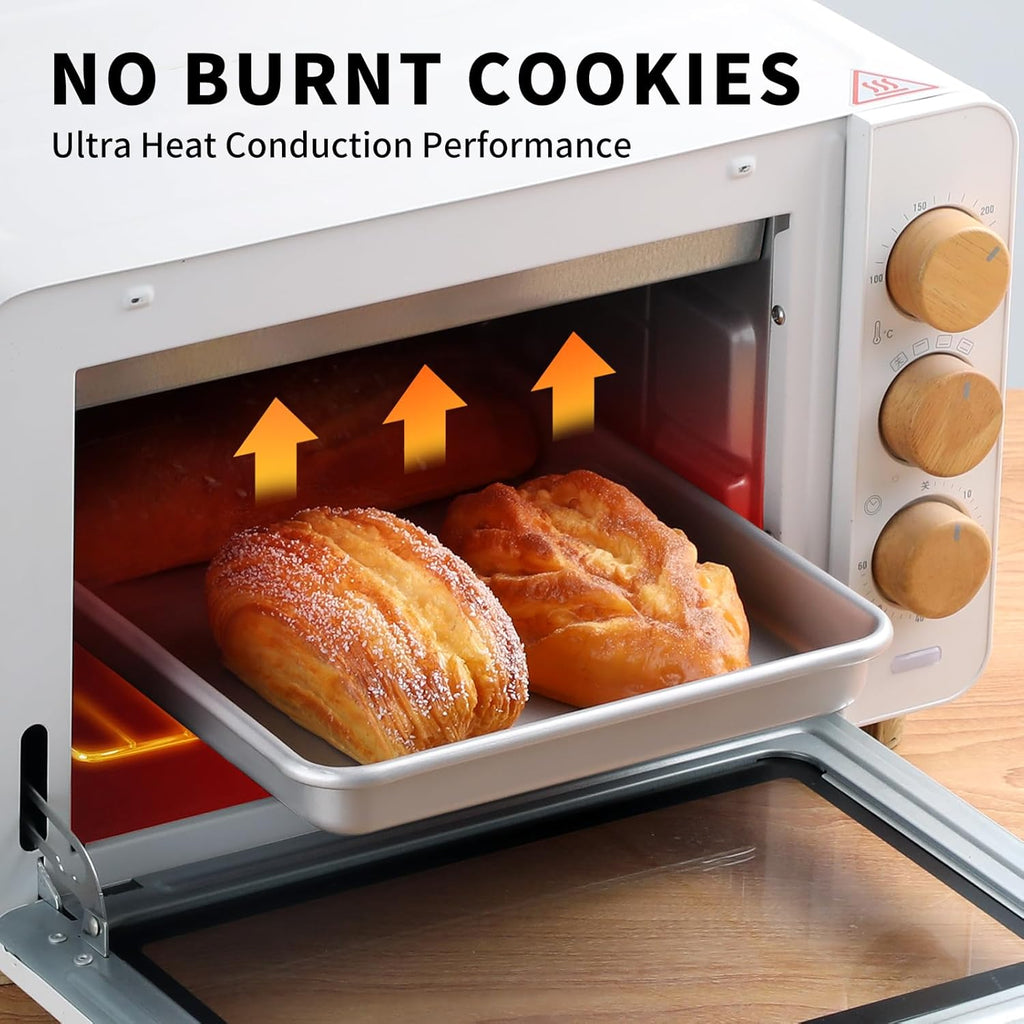 2-PACK Toaster Oven Pans for Baking,Shinsin 9X11 Non-stick Baking Trays, 57% Thicker Cookie Sheet Pans Set, Dishwasher Safe and Heavy Duty Small Replacement Trays for Toaster Cven (Silver)