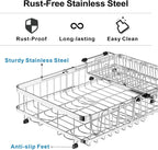 GSlife Large 2-in-1 Dish Drying Rack Set - Expandable Stainless Steel Dish Racks for Kitchen Counter & Sink, Full Size Dish Drainer with Absorbent Drying Mat Cup Holder, 16.5"-21.5" L x 15" W, Silver