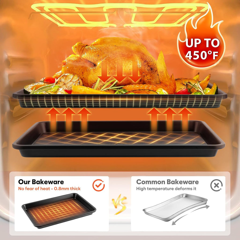 Cookie Sheet for Baking with Wire Rack, Thicker Carbon Steel Half Baking Sheet Pan Set Non Stick, Cooling Rack for Cooking and Baking, 17.5 x 13 Inch Ceramic Cookie Tray