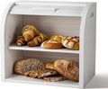 G.a HOMEFAVOR Bread Box: Large 2-Tier Bamboo Roll Top Bread Storage Container for Kitchen Counter, Bread Holder Food Bin for Countertop, Self-Assembly, White
