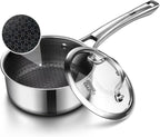 Sauce pan with lid,1.5 Quart Hybrid Nonstick Sauce pans set, Stainless Steel cookware,non stick Pots PFOA Free,Works on Induction,Ceramic and Gas Cooktops