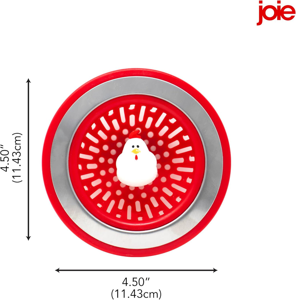 Joie Doodle Doo Kitchen Sink Strainer Basket, Fits All Standard Sinks, Stainless Steel, Cute Garbage Disposal Drain Cover, 4.5-Inch, Red Rooster