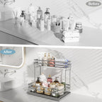 1 Pack Under Sink Organizers and Storage, 2 Tier Pull Out Cabinet Organizer, Metal Sliding Drawer Storage for Kitchen Bathroom，Gray
