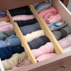 Fabsome Dresser Drawer Organizers 6 Pack, 4.65'' High Adjustable from 17-22‘’ Bamboo Drawer Dividers for Clothing Baby Clothes, Wooden Separators for Dresser Nursery Organization with Soft Foam Ends