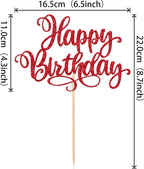 1 PCS Happy Birthday Cake Topper Glitter Happy Birthday Cake Pick Bunting Decor for Anniversary Celebrating Happy Birthday Party Cake Decorations Supplies Red