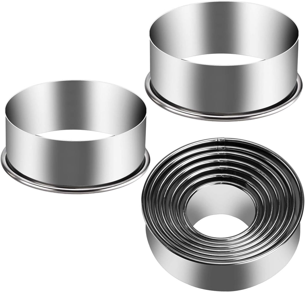 9 Pieces Stainless Steel Cookie Cutter Set Biscuit Plain Edge Round Cutters Metal Ring Baking Molds