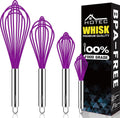 HOTEC 4 Pieces Silicone Whisks Set, Wire Balloon Whisks Egg Beater, Non-slip Handle Whisk for Non-stick Cookware Perfect for Cooking, Stirring, Beating and Blending (Purple)