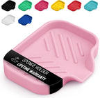 Zulay Kitchen Small Silicone Sponge Holder (4.9x3.3”) – Space-Saving Sink Organizer Tray for Sponge, Soap, Brush & More – Compact Non-Slip Dish for Kitchen & Bathroom (Pink)