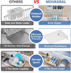MOUKABAL Dish Drying Rack, 2 Tier Dish Rack, Large Dish Racks for Kitchen Counter, Dish Drainer with Removable Utensil Holder, Drainboard (White)