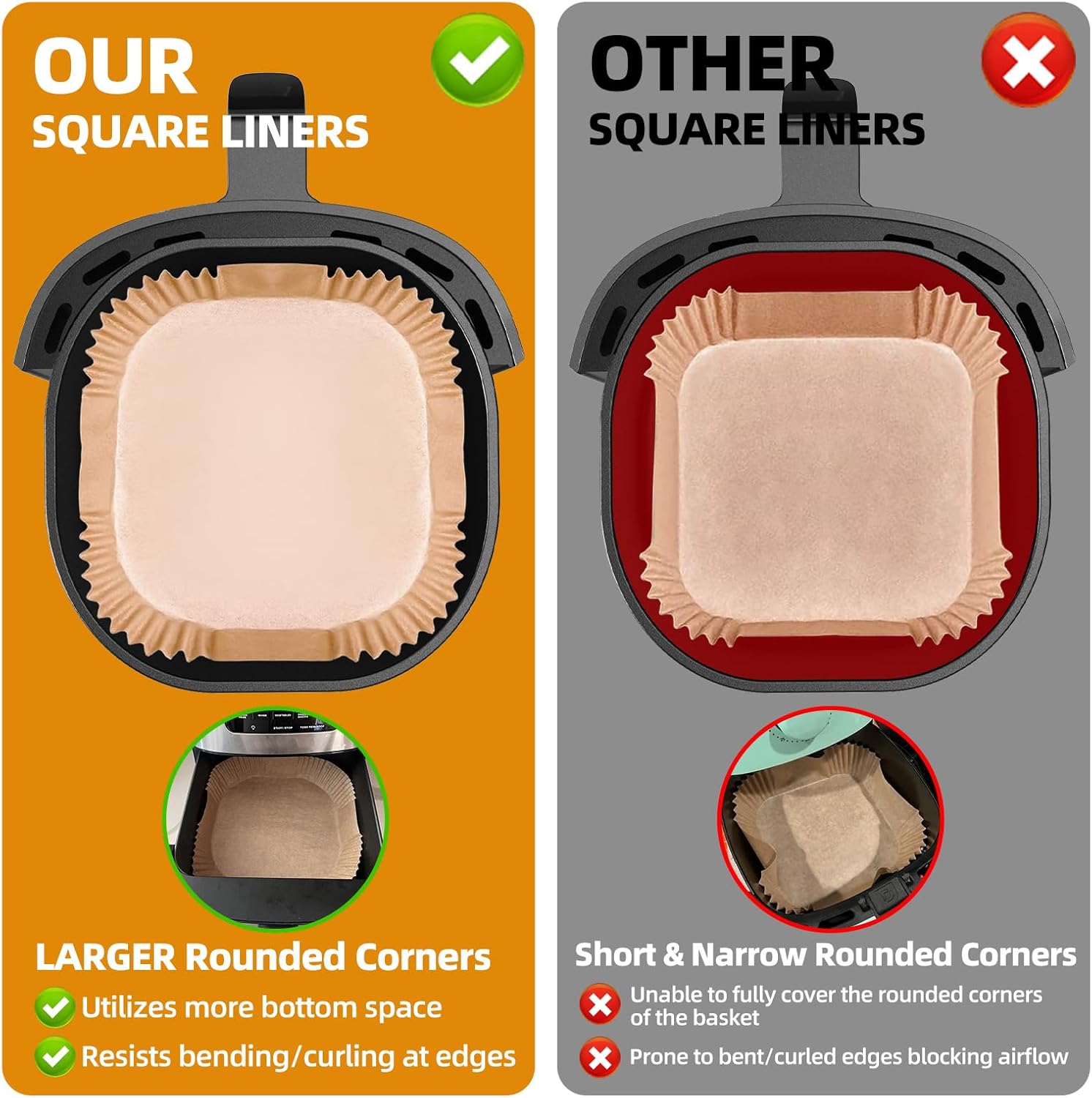 Air Fryer Paper Liners for 3-6 Qt, 7.1 x 7.1 inch Thickened Square Disposable Parchment Liner compatible with Ninja AF141/Chefman/Instant Pot/Cosori Airfryers