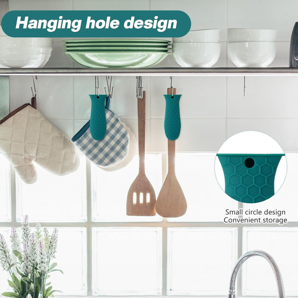 Patelai 2pcs Silicone Handle Cover for Cast Iron Skillet Kitchen Silicone Handles for Pots and Pans Non-Slip Pot Holder Sleeve for Fry Pan Griddles Metal Aluminum Cookware(Green)