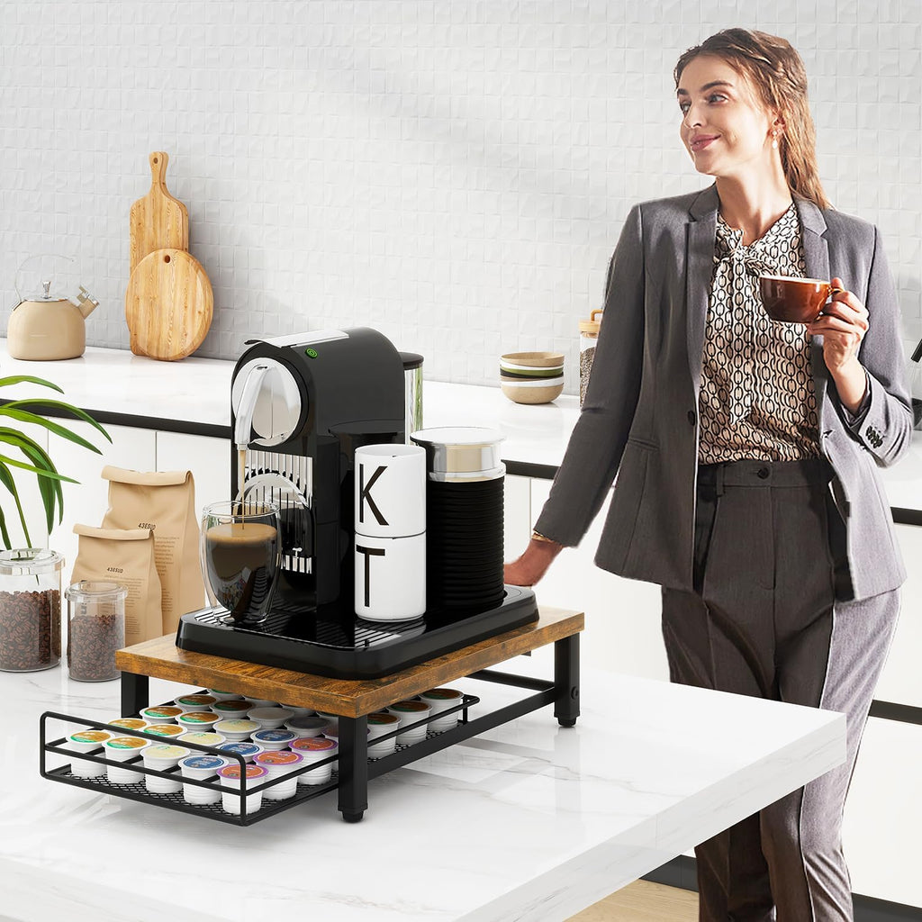 IBUYKE Wooden Coffee Pod Holder for K-Cup, 35 Capacity Capsule Pods Storage,Mullti Coffee Pod Drawer,Home Kitchen Counter Coffee Bar Station Organizer,Brown TCJ001H
