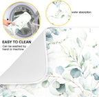 Green Sage Eucalyptus Leaves Dish Drying Mat for Kitchen Counter Absorbent Microfiber Drying Pad, Medium 16x18 in, Reversible Drainer Mats