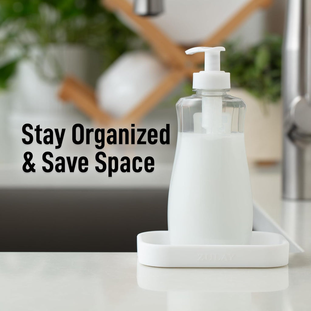 Zulay Kitchen Small Silicone Sponge Holder (4.9x3.3”) – Space-Saving Sink Organizer Tray for Sponge, Soap, Brush & More – Compact Non-Slip Dish for Kitchen & Bathroom (White)