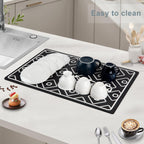 SUEH DESIGN Dish Drying Mat, Absorbent Coffee Mat 23.6 x 15.7 in Quick Dry Kitchen Drying Dish Drain Mat for Kitchen Counter Coffee Bar, Black