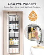 ULG 1-Pack Over Door Organizer with 5 Large Pockets 10 Mesh Side Pockets, 44 lbs Weight Capacity Hanging Storage Organizer with Clear Window for Bedroom Bathroom Kitchen, RV, Camper, Clear