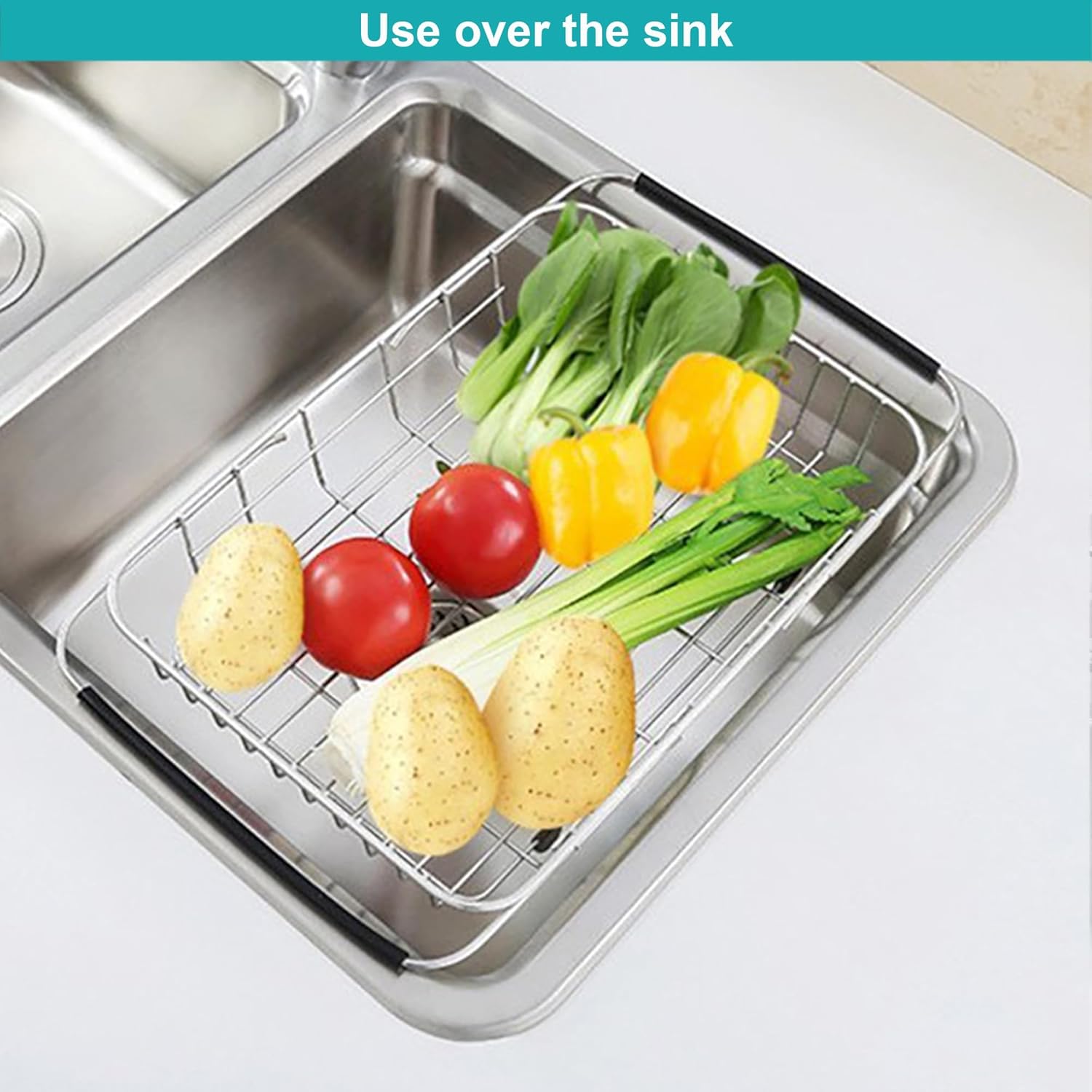 iPEGTOP Expandable Dish Drying Rack Organizer and Utensil Cutlery Holder, 304 Stainless Steel Over Sink Dish Rack, Dish Drainer in Sink or On Counter, Rustproof