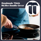 Baderke 4 Pcs Leather Cast Iron Handle Cover Handmade Leather Heat Resistant Skillet Handle Set Pot Holder for Hot Frying Pans, Pots(Blue)