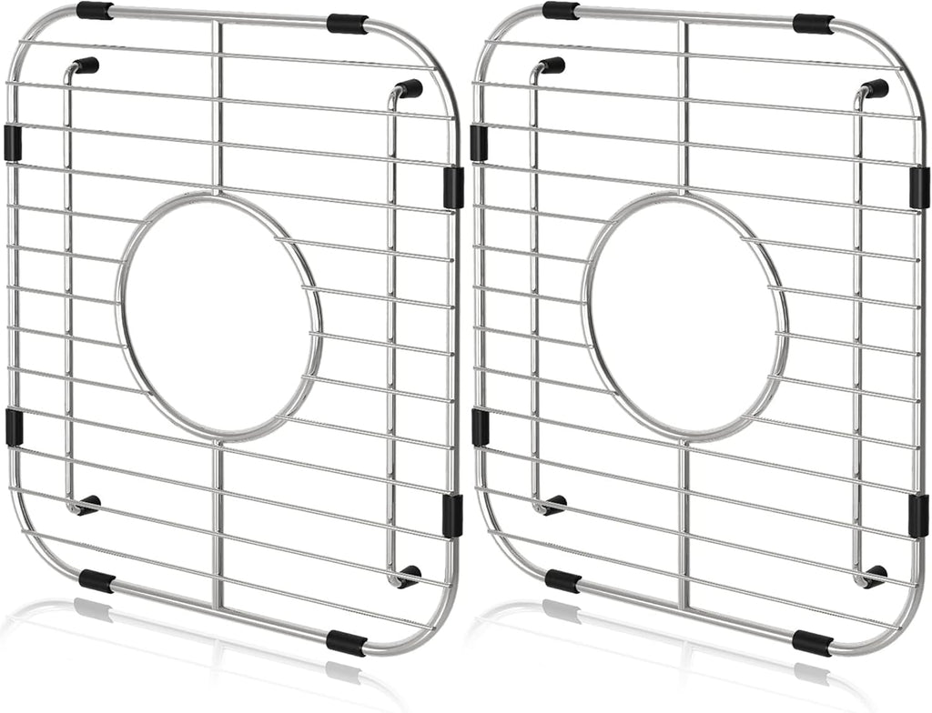 Orgneas Sink Protectors for Kitchen Sink, Universal Double Bowl Sink Bottom Grid 13.2"x11.6"x1.25", 304 Premium Stainless Steel Kitchen Sink Protector Grid Sink Grate Rack Centered Drain 2 Packs