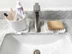 Happitasa Silicone Soap Dish Tray and Sponge Holder with Drain Chute, Pack of 2 | Bathroom and Kitchen Sink Organizer Caddy (Black, 5.2"x4", 7.2 Ounces)