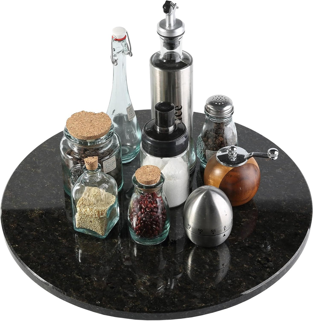 Marble Lazy Susan, 16 in Lazy Susan Turntable Organizer for Cabinet Pantry Kitchen Countertop Fridge Bathroom Makeup Vanity Countertop - Black