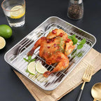 Stainless Steel Roasting Pan, Broiler Pan with Grill Rack Set, Rectangular Roaster Idea for Cooking and Baking (10.4×8.1×2inch)
